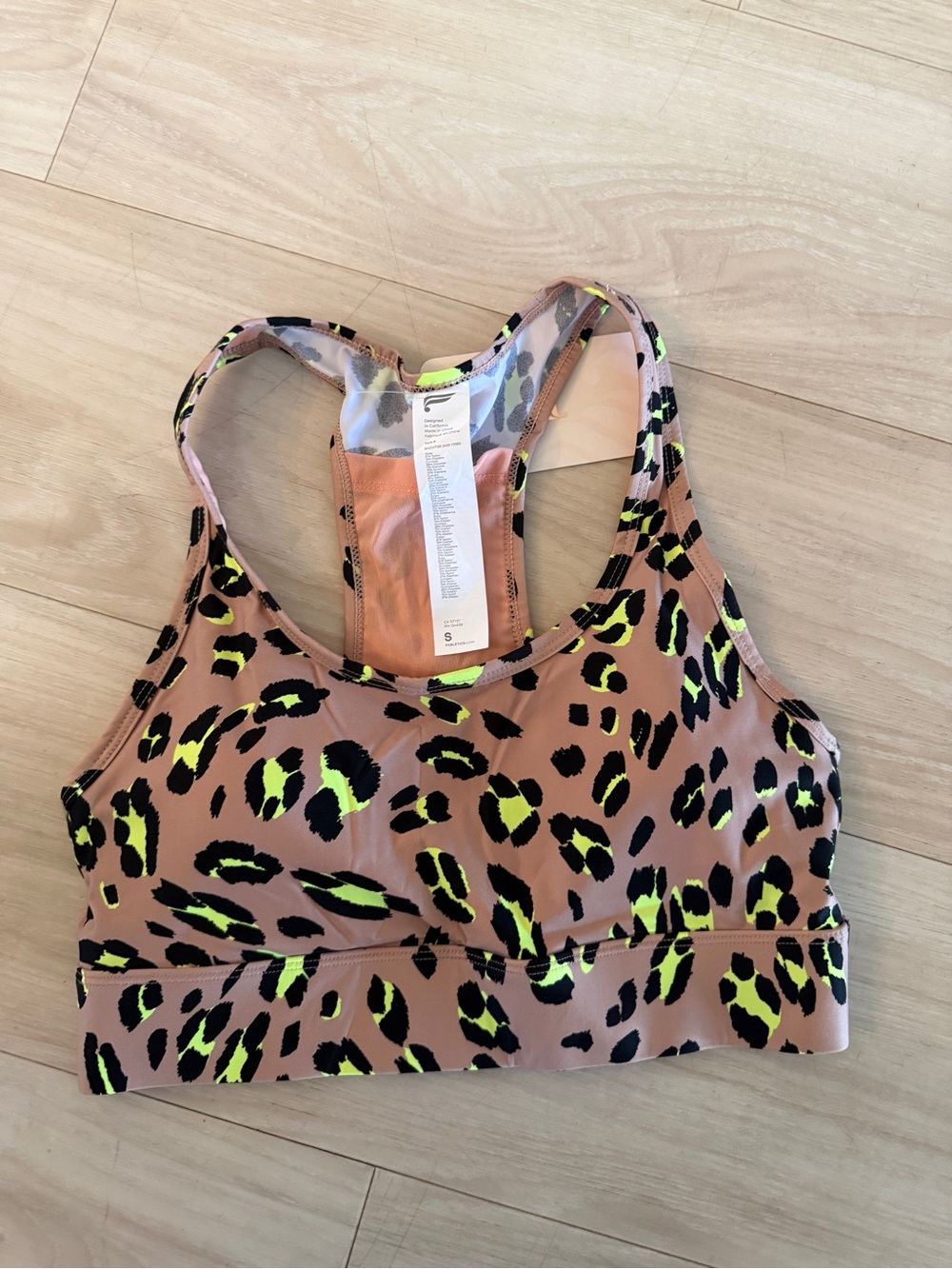 Fabletics Leopard Print On The Go Sports Bra - Neon Green on Brown